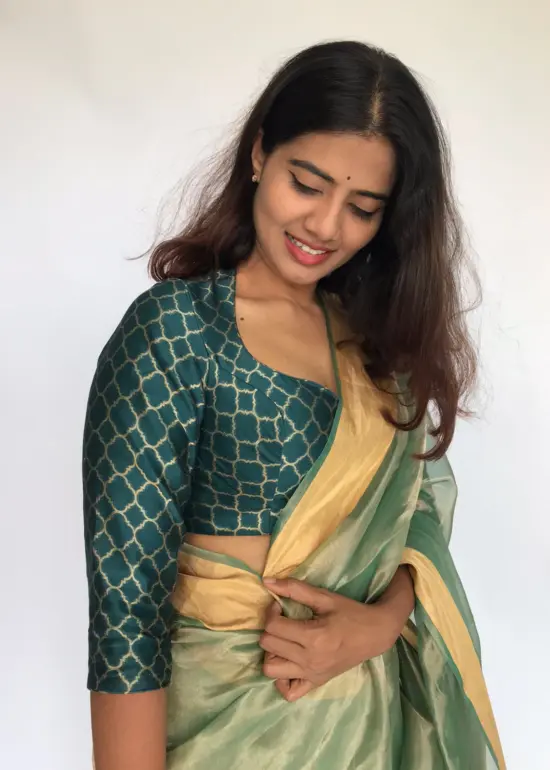 Amber Green Banarasi Silk Blouse with Mughal Inspired Zari Weaves