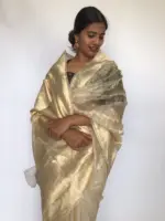 Ivory Tissue Silk Saree with  Resham Zari Weaves highlighted with Jacquard Zari Border