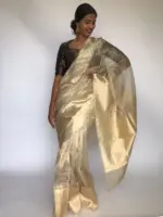 Ivory Tissue Silk Saree with  Resham Zari Weaves highlighted with Jacquard Zari Border - Image 5