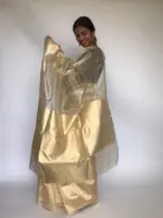 Ivory Tissue Silk Saree with  Resham Zari Weaves highlighted with Jacquard Zari Border - Image 3