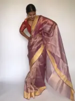 Purple Tissue Organza Silk Saree highlighted with Gold Zari Edging - Image 3