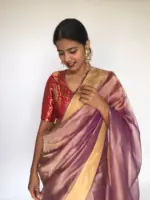 Purple Tissue Organza Silk Saree highlighted with Gold Zari Edging