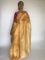 Golden Yellow Tissue Organza Silk Saree highlighted with Gold Zari Edging - Image 5