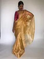 Golden Yellow Tissue Organza Silk Saree highlighted with Gold Zari Edging - Image 2