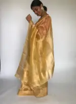 Golden Yellow Tissue Organza Silk Saree highlighted with Gold Zari Edging - Image 3