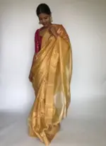 Golden Yellow Tissue Organza Silk Saree highlighted with Gold Zari Edging - Image 6