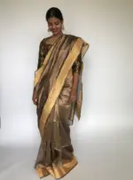 Metallic Gold Tissue Organza Silk Saree highlighted with Gold Zari Edging - Image 5