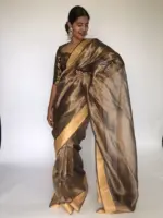 Metallic Gold Tissue Organza Silk Saree highlighted with Gold Zari Edging - Image 2