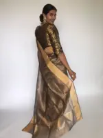 Metallic Gold Tissue Organza Silk Saree highlighted with Gold Zari Edging - Image 3