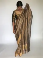Metallic Gold Tissue Organza Silk Saree highlighted with Gold Zari Edging - Image 4