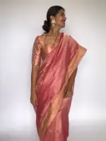 Pink Tissue Organza Silk Saree highlighted with Gold Zari Edging
