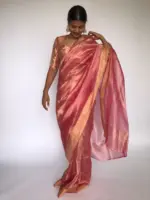Pink Tissue Organza Silk Saree highlighted with Gold Zari Edging - Image 4
