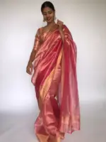 Pink Tissue Organza Silk Saree highlighted with Gold Zari Edging - Image 2