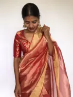 Red Tissue Silk Saree highlighted with Gold Zari Edging