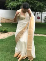 Offwhite Mangalagiri Silk Saree - Image 2