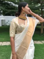 Offwhite Mangalagiri Silk Saree