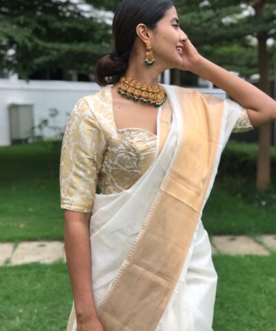 Offwhite Mangalagiri Silk Saree