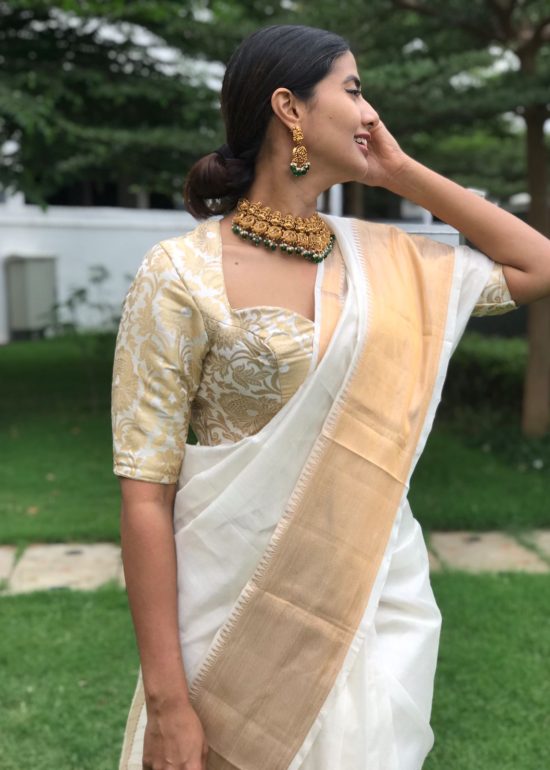 Offwhite Mangalagiri Silk Saree