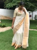 Offwhite Mangalagiri Silk Saree - Image 4