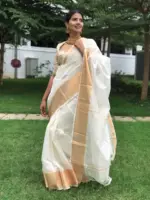 Offwhite Mangalagiri Silk Saree - Image 5