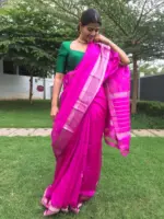 Magenta Mangalagiri Silk Saree highlighted with Kanchi Silk Border - Image 3