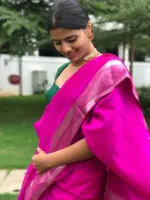 Magenta Mangalagiri Silk Saree highlighted with Kanchi Silk Border