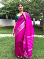 Magenta Mangalagiri Silk Saree highlighted with Kanchi Silk Border - Image 5