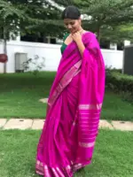 Magenta Mangalagiri Silk Saree highlighted with Kanchi Silk Border - Image 4