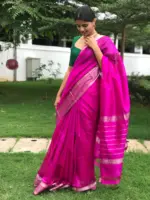 Magenta Mangalagiri Silk Saree highlighted with Kanchi Silk Border - Image 2