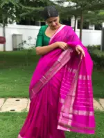 Magenta Mangalagiri Silk Saree highlighted with Kanchi Silk Border - Image 6