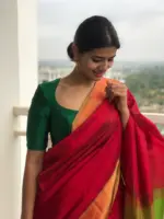 Red Mangalagiri Silk Saree highlighted with Silk Border
