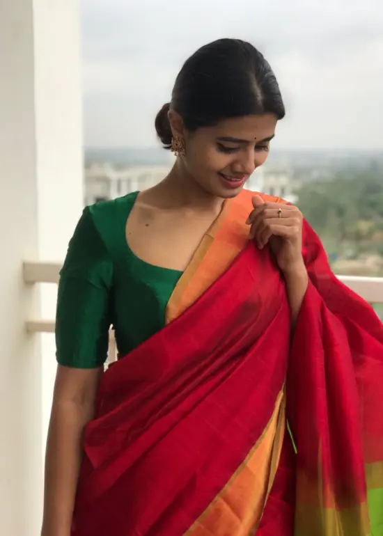 Red Mangalagiri Silk Saree highlighted with Silk Border