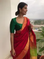 Red Mangalagiri Silk Saree highlighted with Silk Border - Image 6
