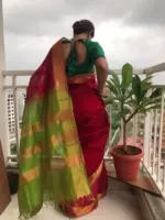 Red Mangalagiri Silk Saree highlighted with Silk Border - Image 5