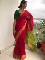 Red Mangalagiri Silk Saree highlighted with Silk Border - Image 2