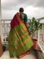 Red Mangalagiri Silk Saree highlighted with Silk Border - Image 3