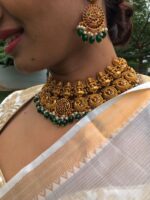 Premium Gold Alike Lakshmi Neckpiece Set adorned with Kemp Stones - Image 2