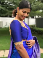 Royal Blue Raw Silk Hand Embroidered Blouse - Image 4