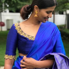 Royal Blue Raw Silk Hand Embroidered Blouse