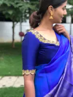 Royal Blue Raw Silk Hand Embroidered Blouse - Image 3