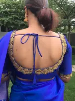Royal Blue Raw Silk Hand Embroidered Blouse - Image 2