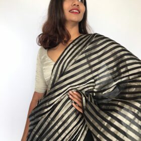 Black Chanderi Silk Saree