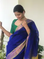 Royal Blue Mangalagiri Silk Saree with Silk Border