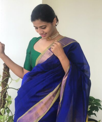 Royal Blue Mangalagiri Silk Saree with Silk Border