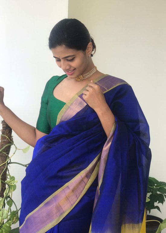 Royal Blue Mangalagiri Silk Saree with Silk Border