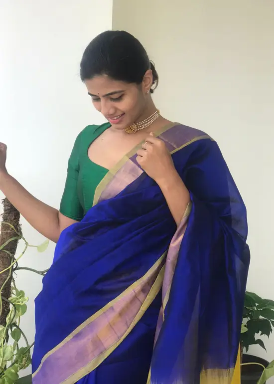 Royal Blue Mangalagiri Silk Saree with Silk Border