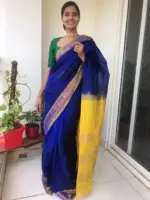Royal Blue Mangalagiri Silk Saree with Silk Border - Image 3