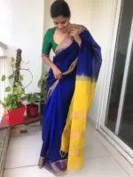 Royal Blue Mangalagiri Silk Saree with Silk Border - Image 2