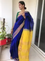 Royal Blue Mangalagiri Silk Saree with Silk Border - Image 5