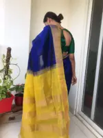 Royal Blue Mangalagiri Silk Saree with Silk Border - Image 4